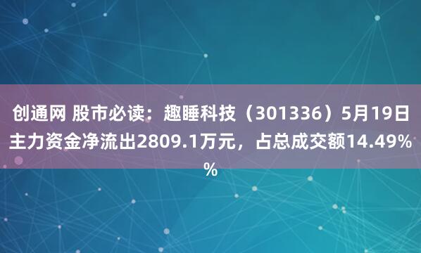 创通网 股市必读：趣睡科技（301336）5月19日主力资金净流出2809.1万元，占总成交额14.49%